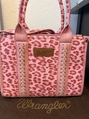 Wrangler Pink Leopard-Print Tote with Braided Trim Cross Body Strap